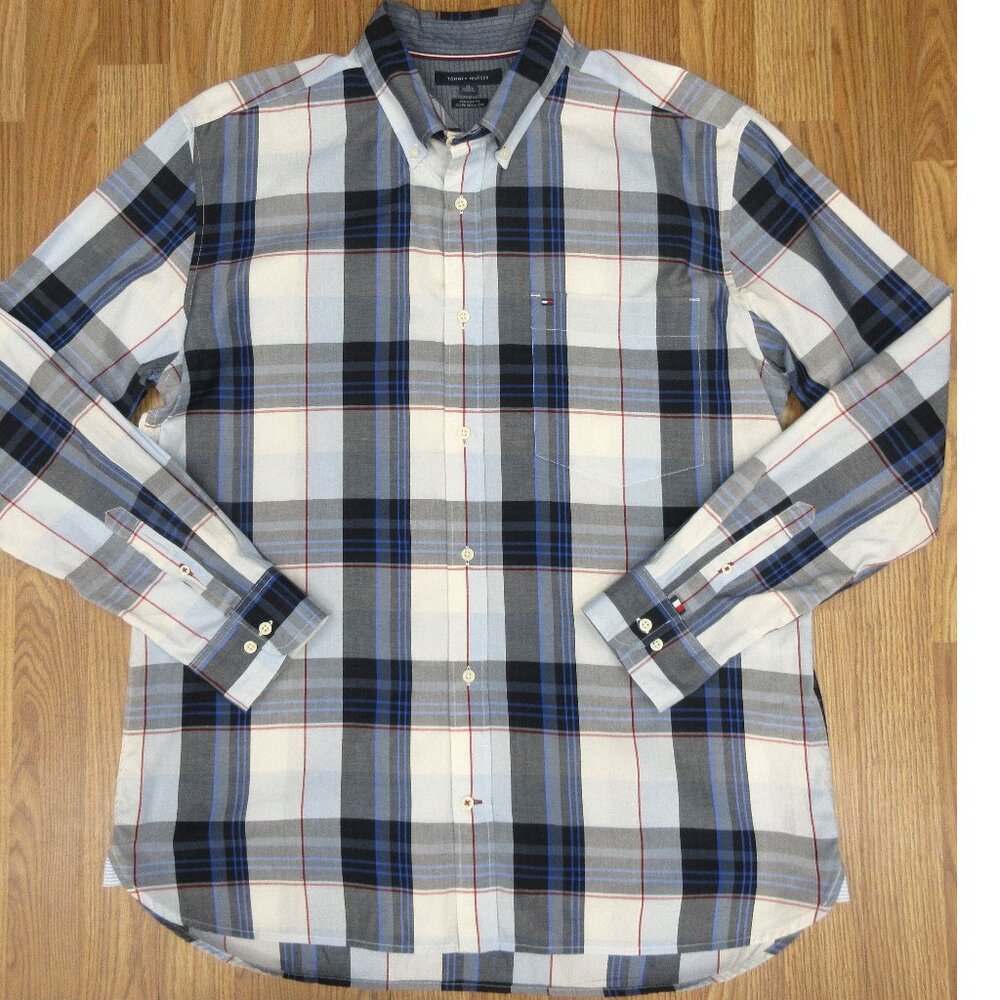 TOMMY HILFIGER REGULAR FIT 100% COTTON SHIRT MADRAS PLAID Sz X-LARGE, XL